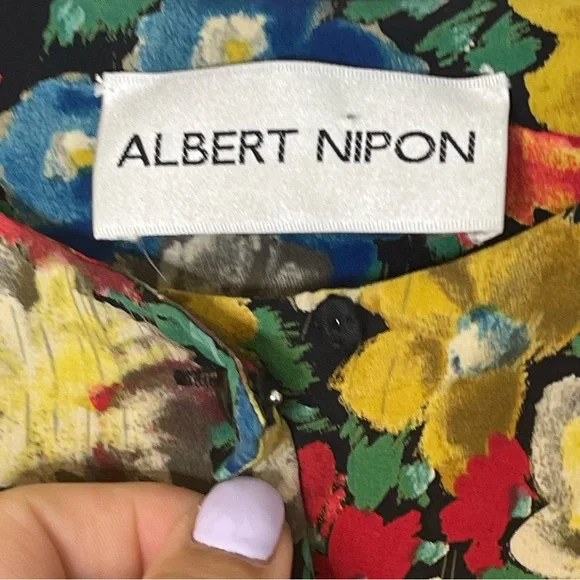 Albert Nipon VTG Womens Silk Colorful Floral Button Front Cropped Blazer Size 8 - Picture 8 of 9